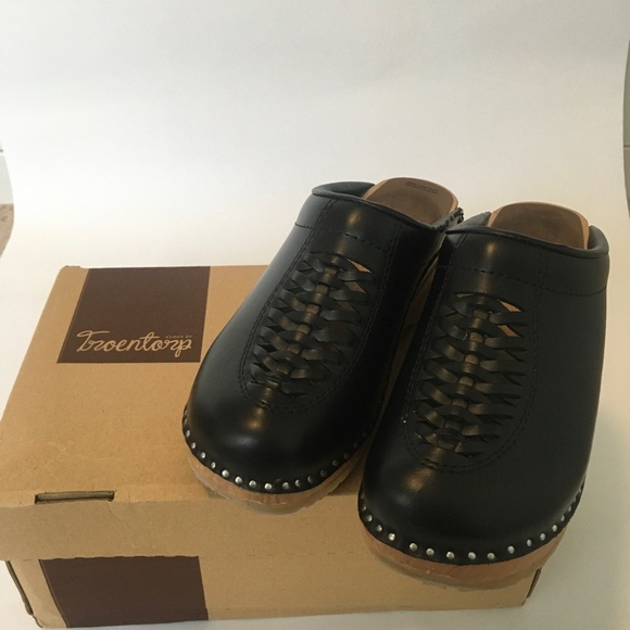 Troentorp Wright Leather Clogs Womens US 7 / EU 37 Black Braided  Shoes - Picture 2 of 5